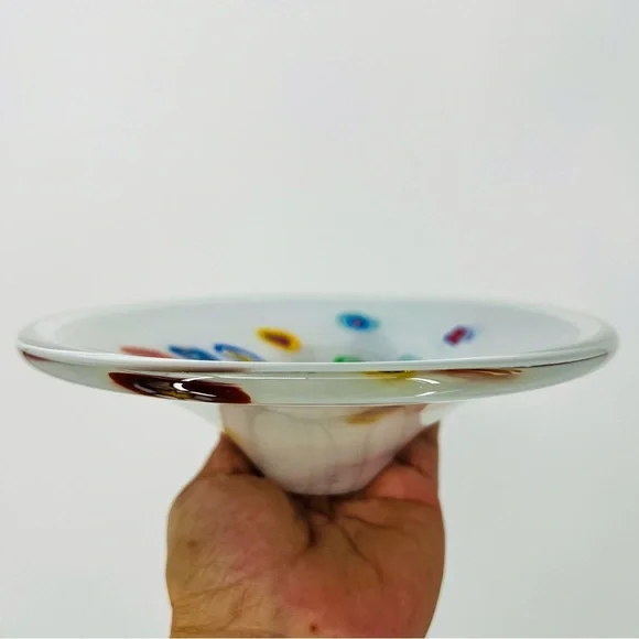 Vintage Lavorazione Murano Millefiori White Glass CenterPiece Bowl Italy